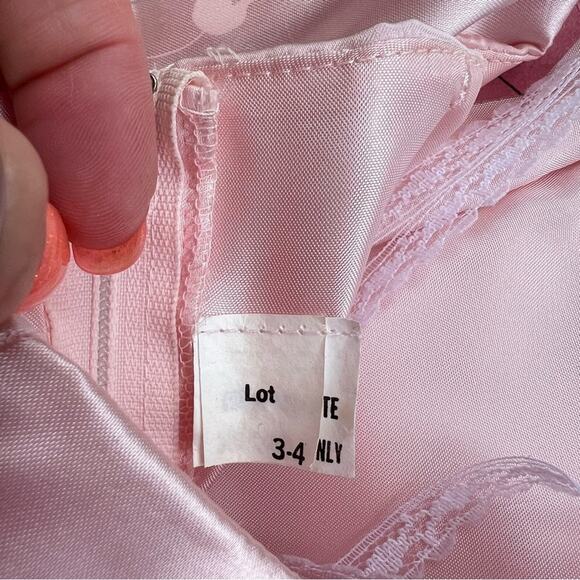Vintage Nordstrom Pink Shiny Acetate Ruffle Swoop Bodice Wiggle Dress Size 3-4 - Picture 8 of 12
